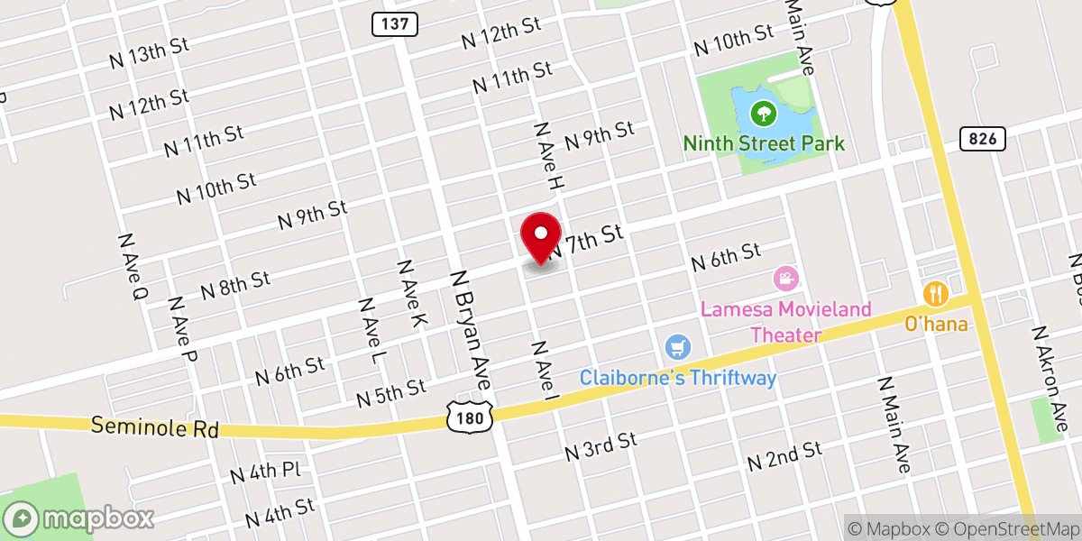 Map showing location of La Trinidad United Methodist Church, I Lubbock Texas