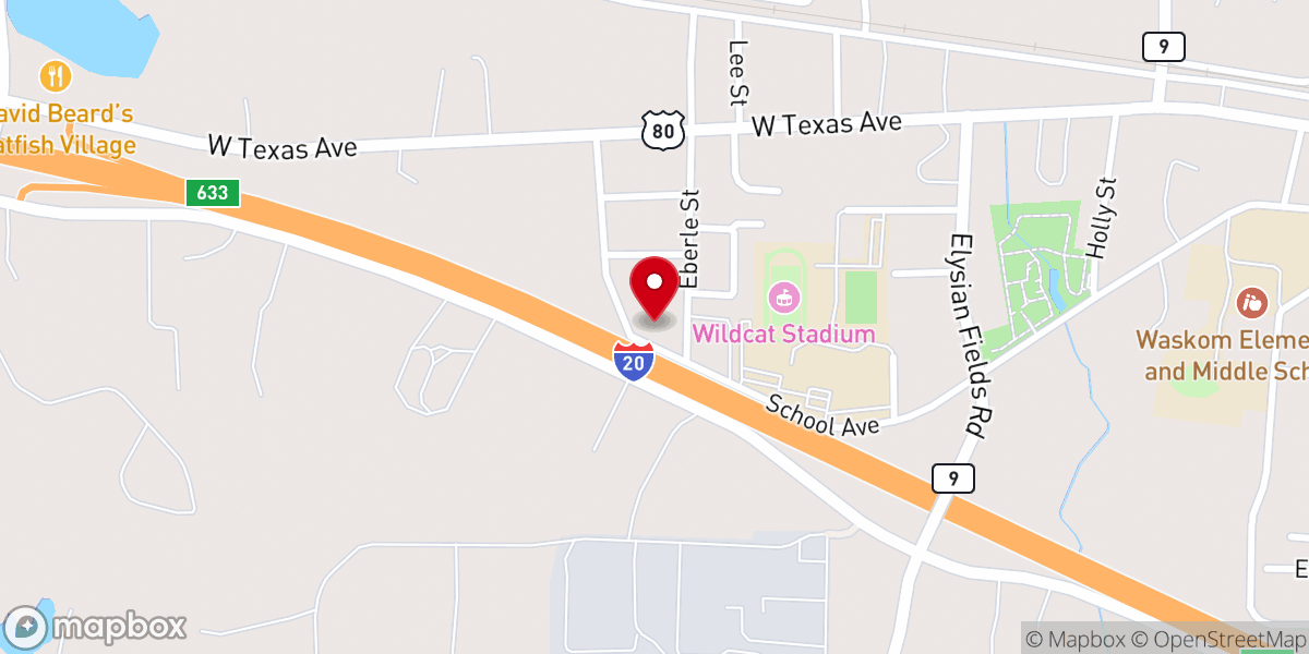 Map showing location of Waskom Baptist Church