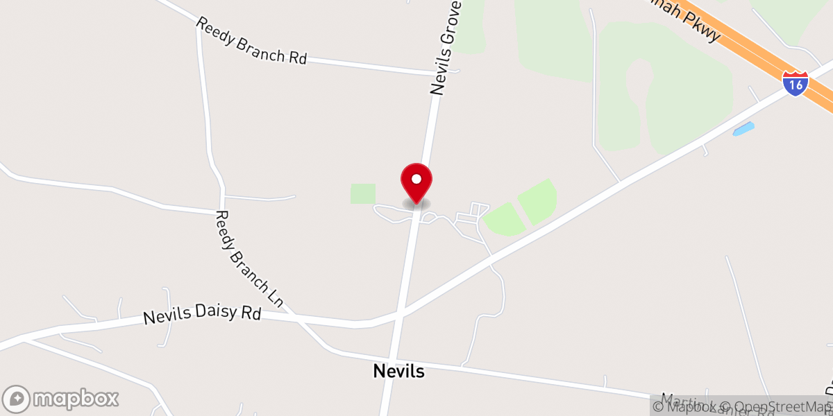 Map showing location of Nevils Crossroads Church