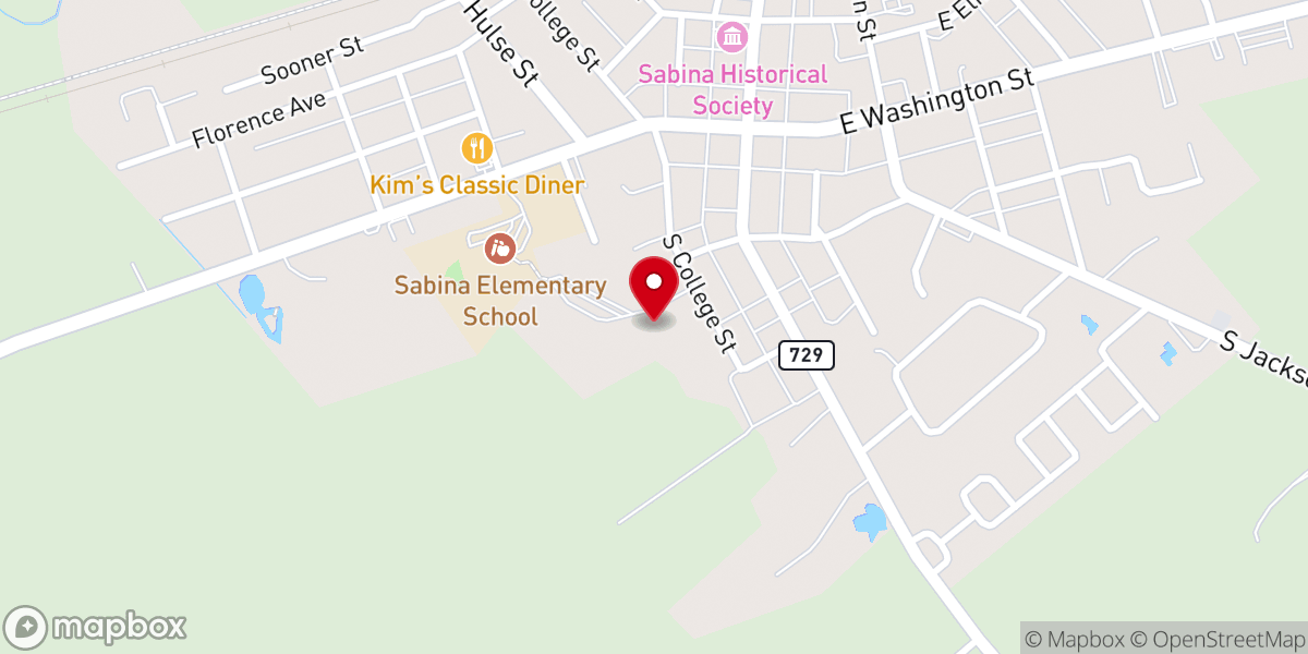Map showing location of Sabina Church of Christ