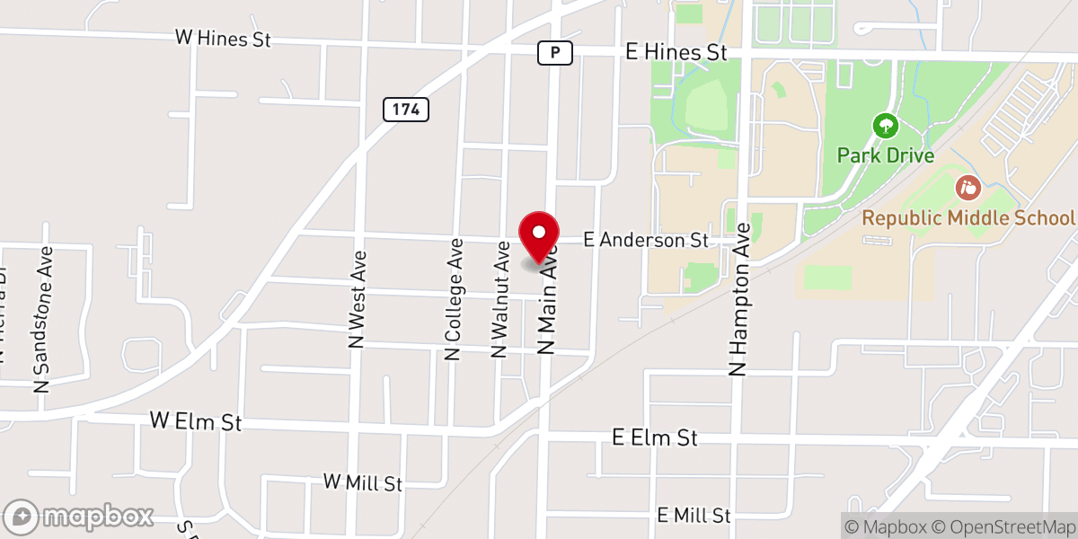 Map showing location of First Baptist Church-Republic