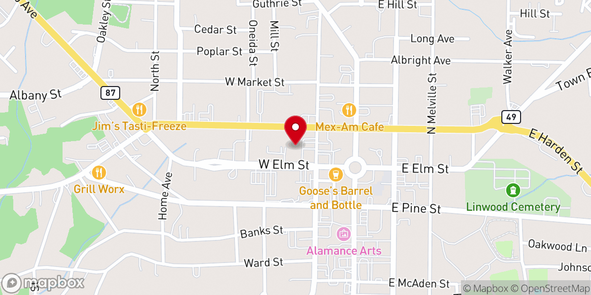 Map showing location of Graham Presbyterian Church