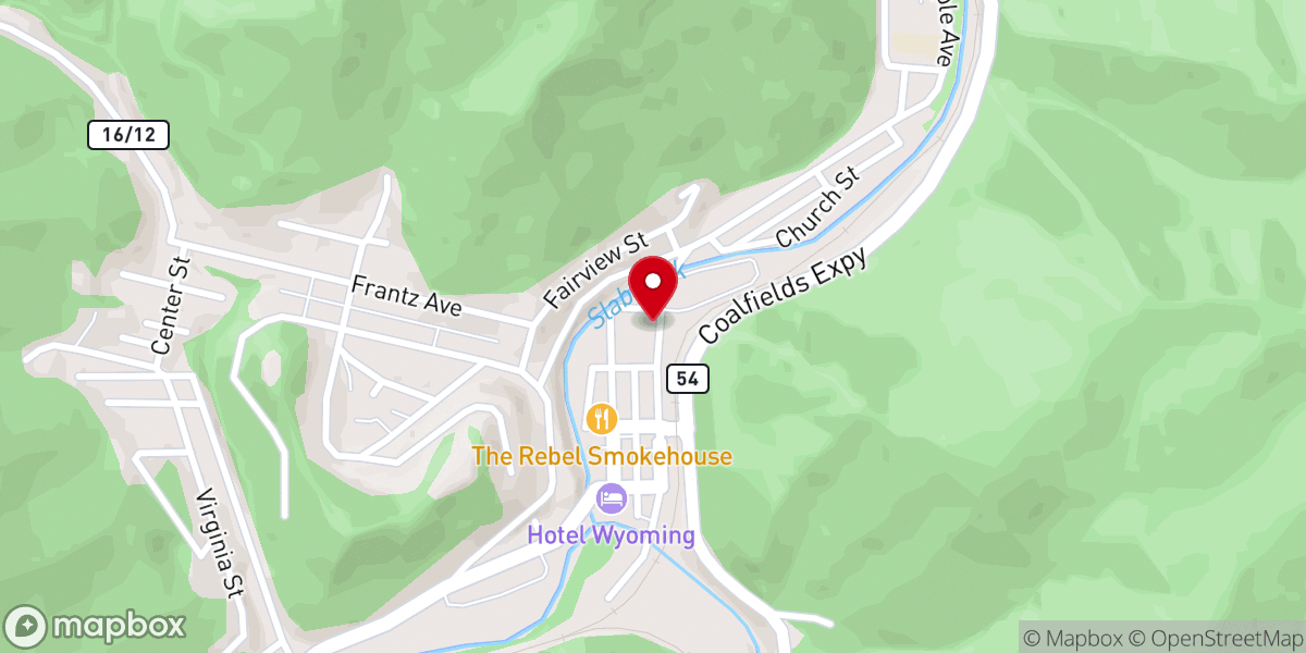 Map showing location of Mullens City Hall