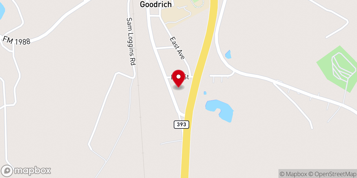 Map showing location of Christmas in Goodrich, Tx