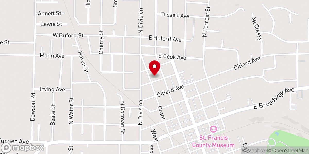 Map showing location of First Baptist Church Forrest City