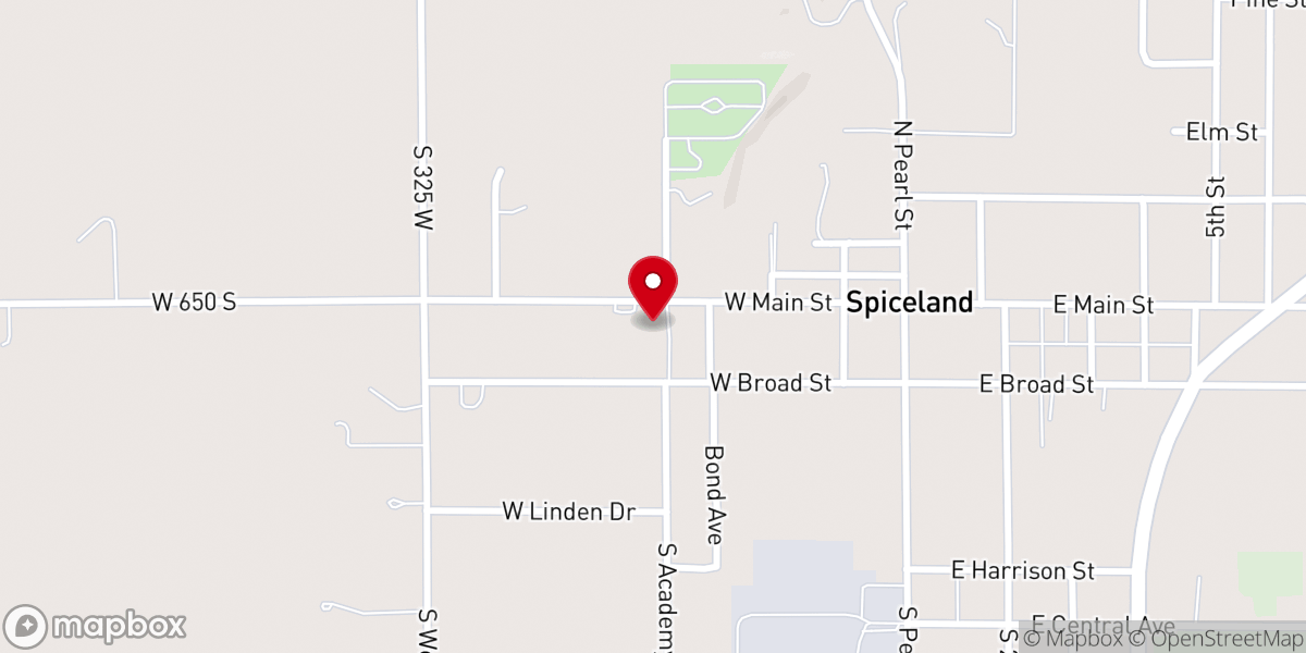 Map showing location of Spiceland Friends Church