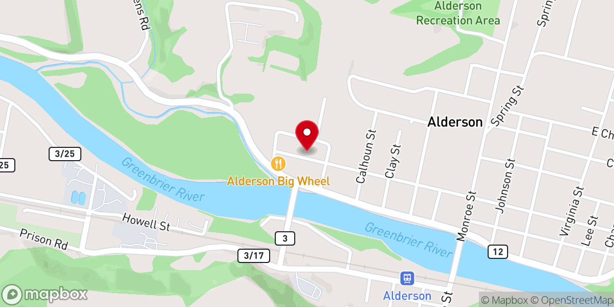 Map showing location of Alderson Church of God