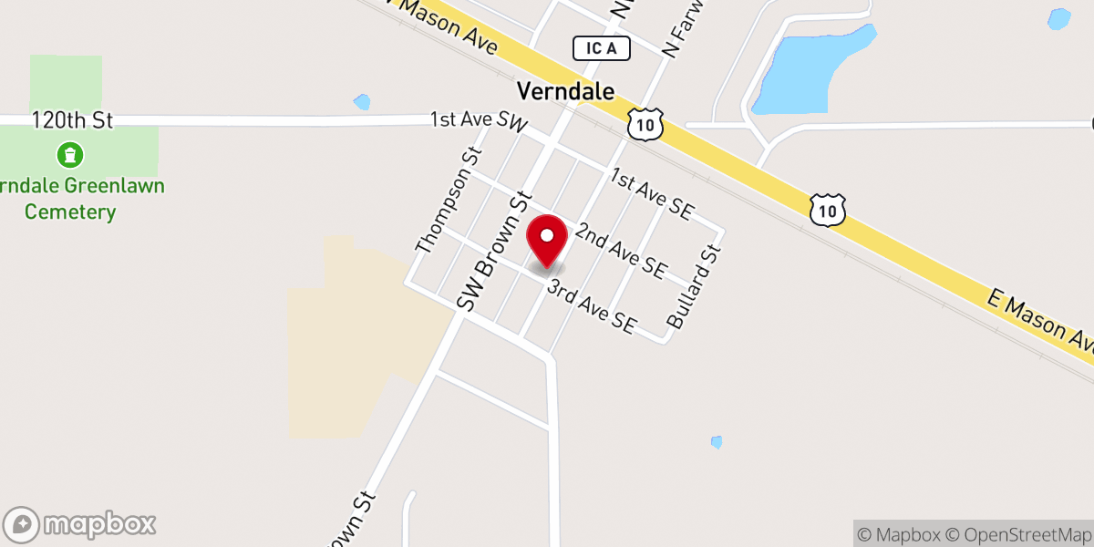 Map showing location of Verndale United Methodist Church