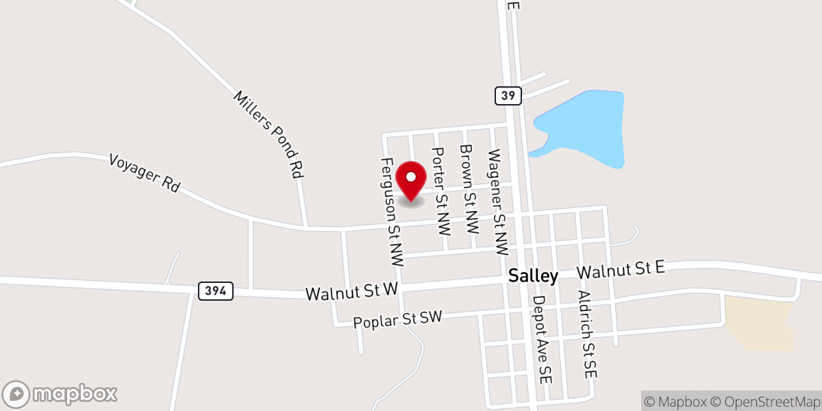 Map showing location of Salley Baptist Church