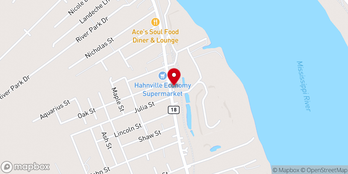Map showing location of Hahnville Church