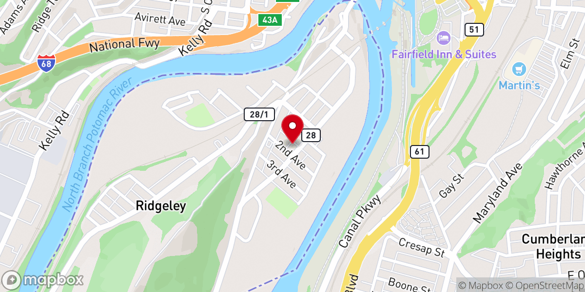 Map showing location of Iglesia de Dios Pentecostal MI cumberland MD