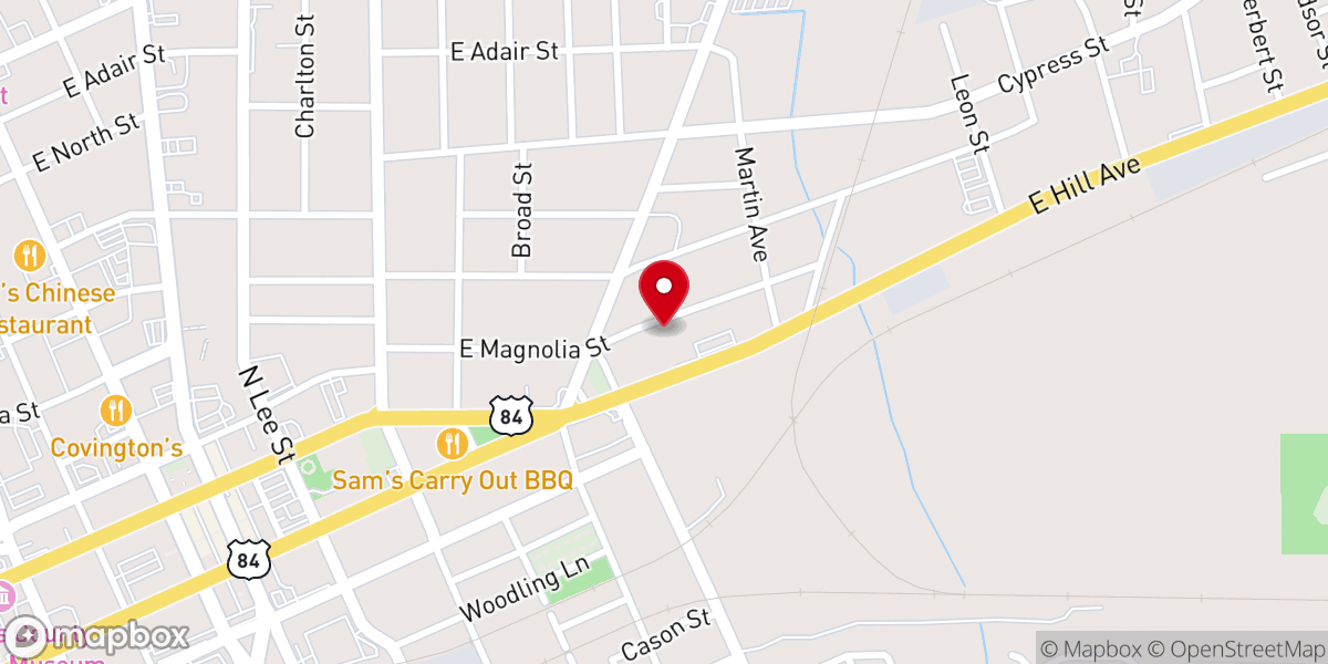 Map showing location of East Magnolia Assembly of God Church