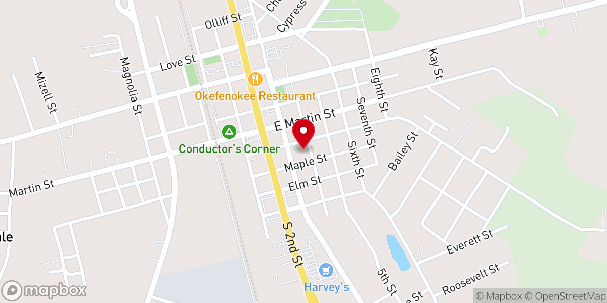 Map showing location of First Baptist Church