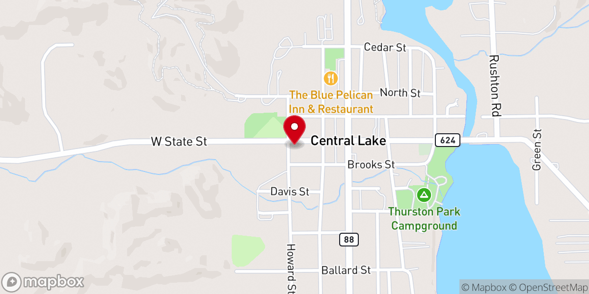 Map showing location of Central Lake United Methodist Church