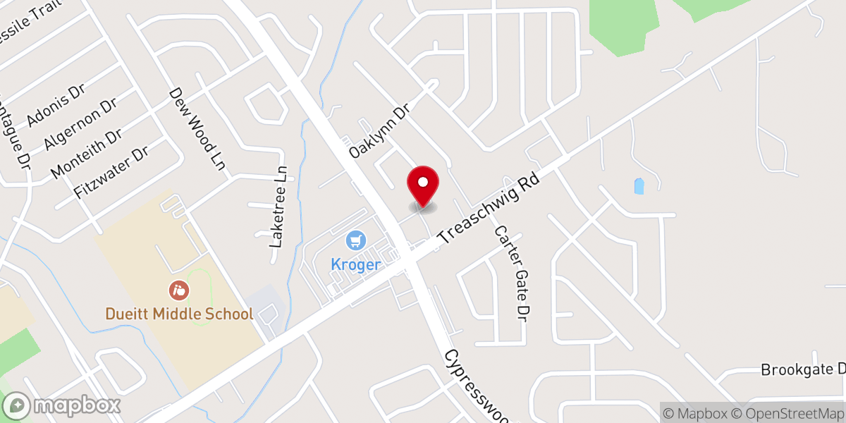 Map showing location of North Woods Baptist Church