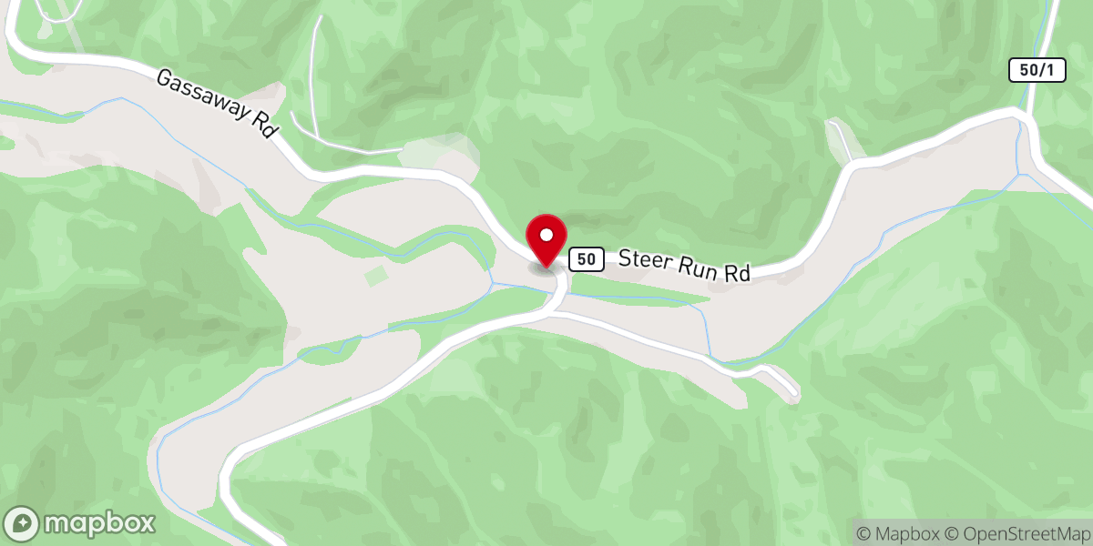 Map showing location of Steer Run Baptist Church