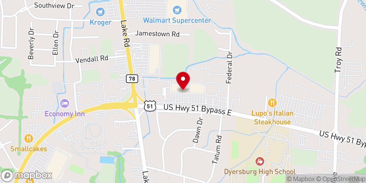 Map showing location of Riverwoods Church Dyersburg