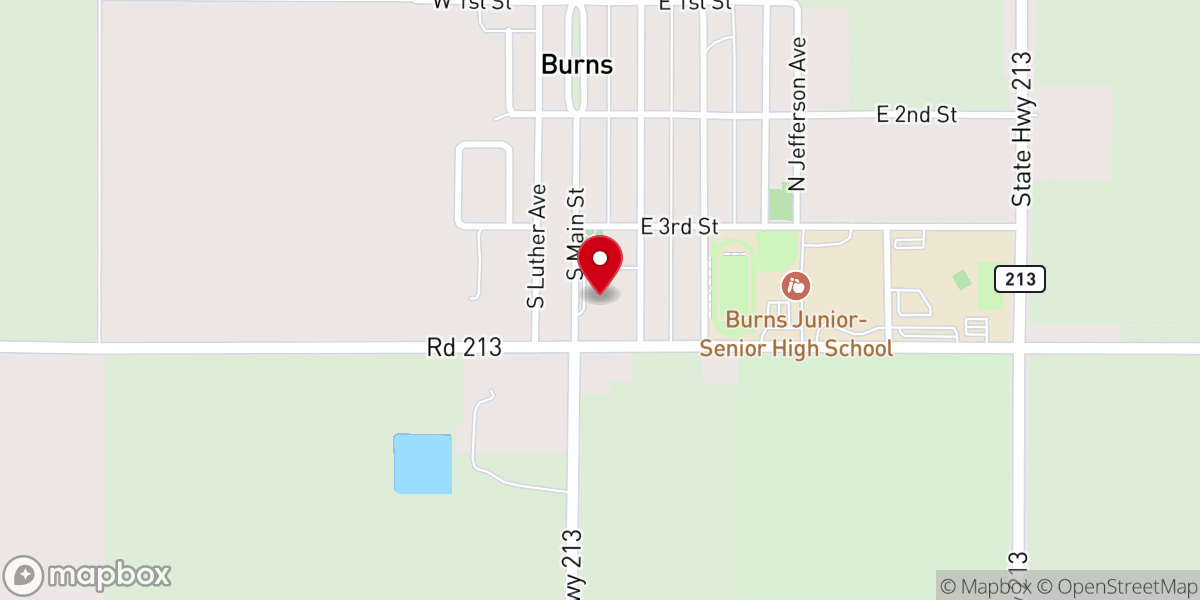 Map showing location of Burns Town Hall