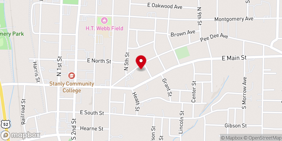 Map showing location of Christ Episcopal Church, Albemarle NC