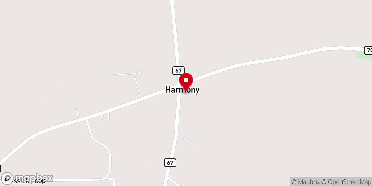 Map showing location of Harmony Baptist Church