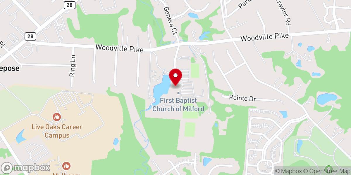 Map showing location of First Baptist Church of Milford