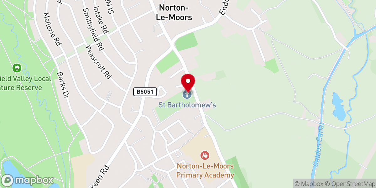 Map showing location of St Bartholomew's Church Norton-Le-Moors