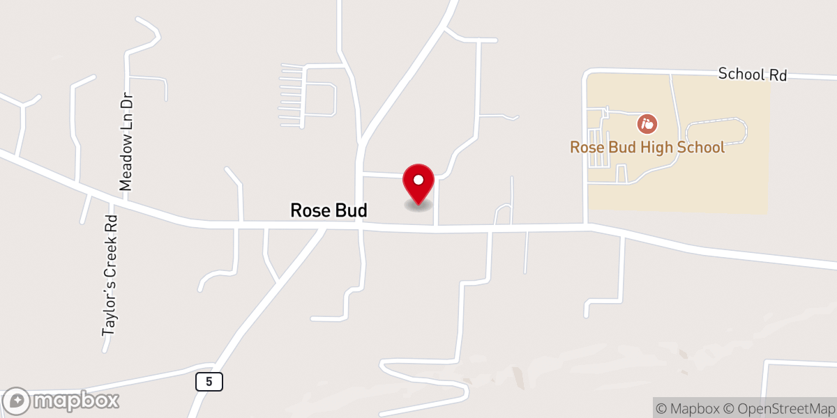Map showing location of Rose Bud First Baptist Church