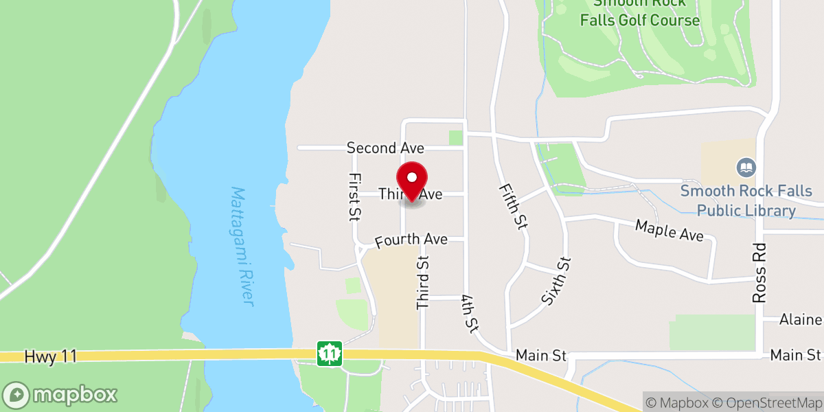 Map showing location of Smooth Rock Falls Historical Society and Museum