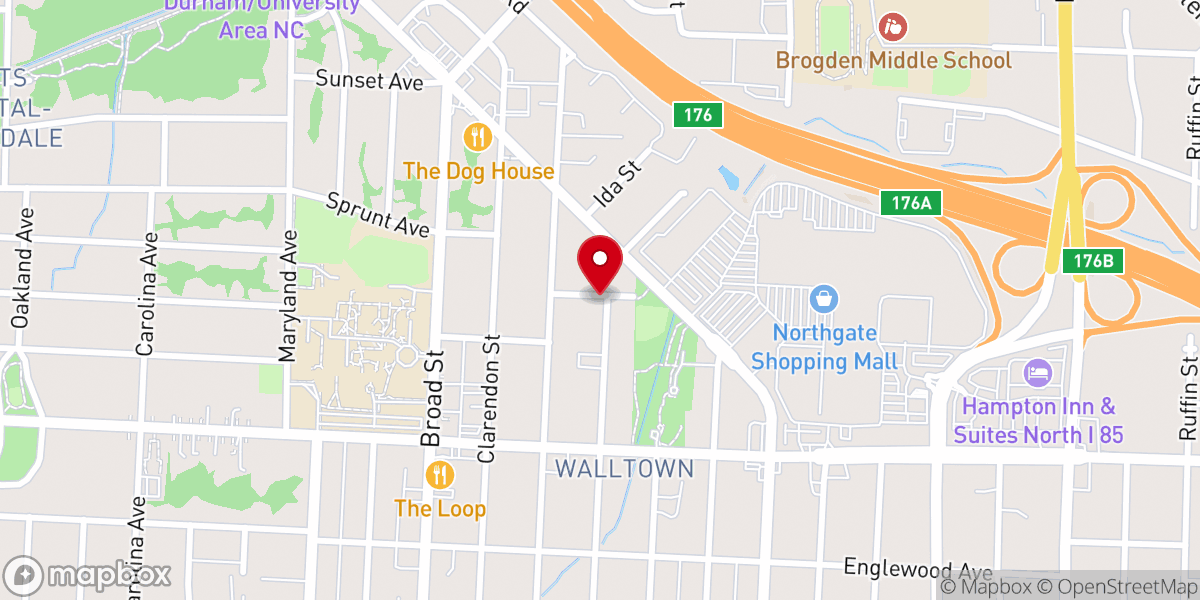 Map showing location of Northside Baptist Church