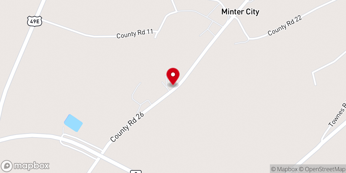 Map showing location of Minter City United Methodist Church