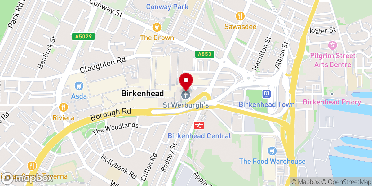 Map showing location of St Werburgh's Church