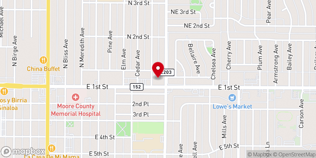 Map showing location of First Presbyterian Church Dumas Texas