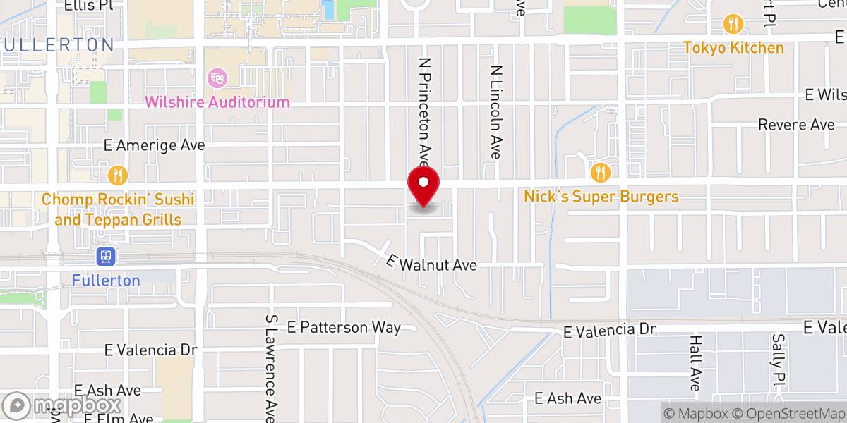 Map showing location of Iglesia Fuego Pentecostal Fullerton