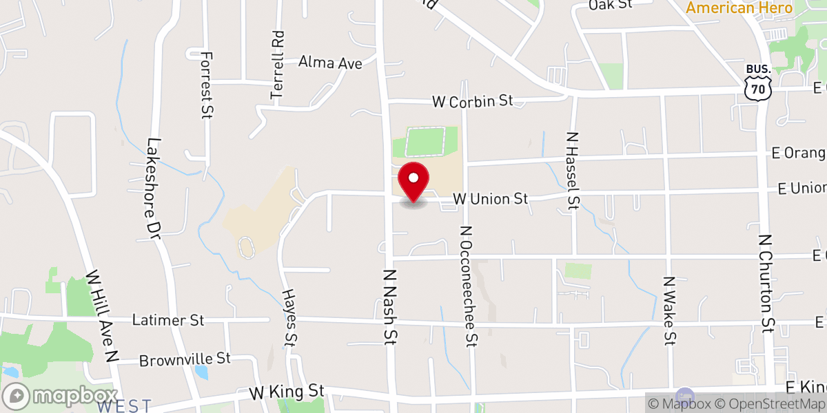 Map showing location of Mebane's Chapel United Holy Church