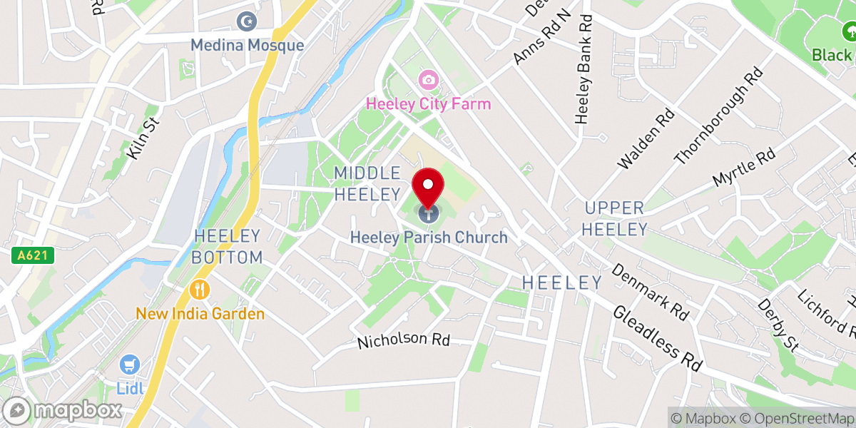 Map showing location of Heeley Parish Church