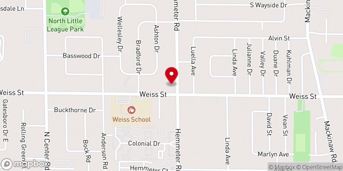 Map showing location of St John ELCA Legacy Foundation of Saginaw