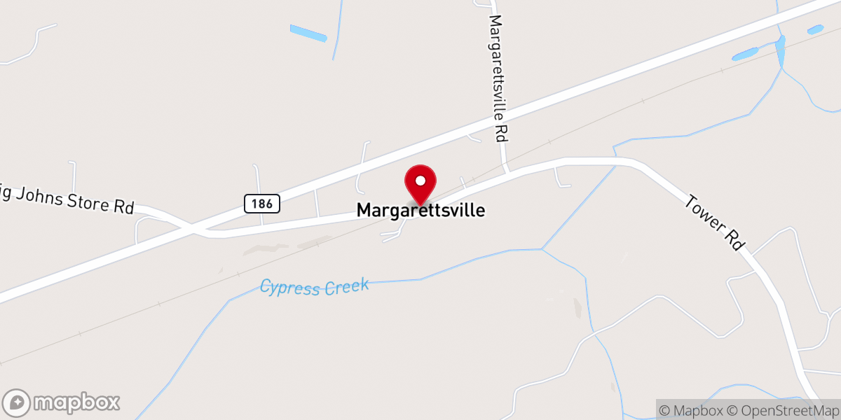 Map showing location of Margarettsville