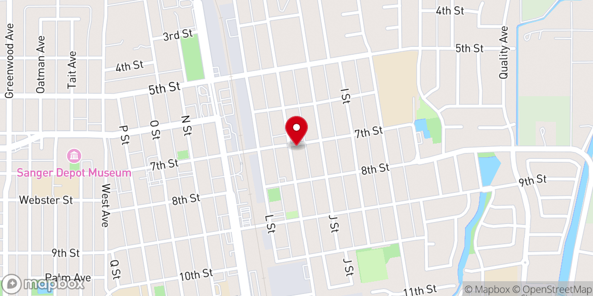 Map showing location of The Worship Center Sanger Assemblies of God