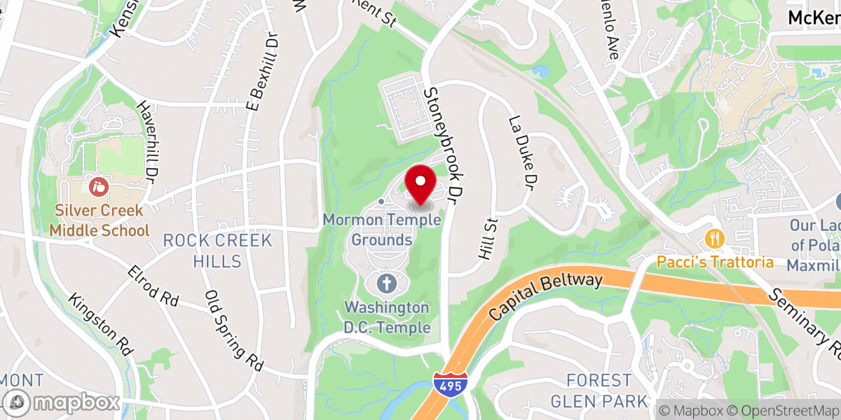 Map showing location of Washington D.C. Temple Visitors' Center