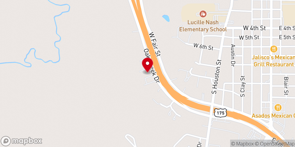 Map showing location of Kaufman Church of Christ