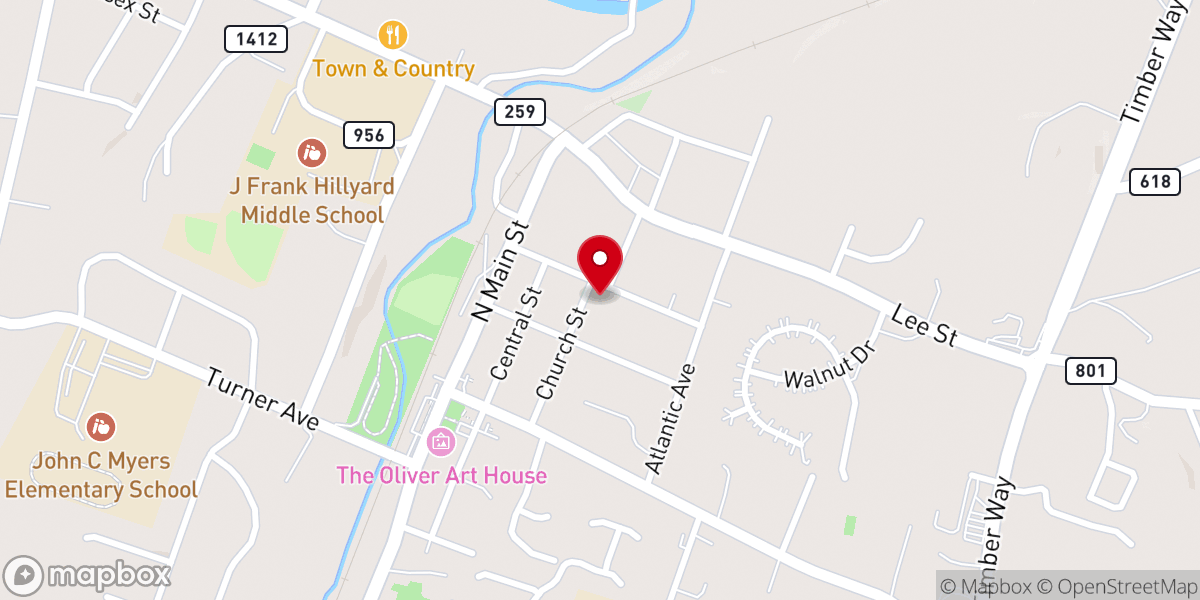 Map showing location of Broadway Baptist Church