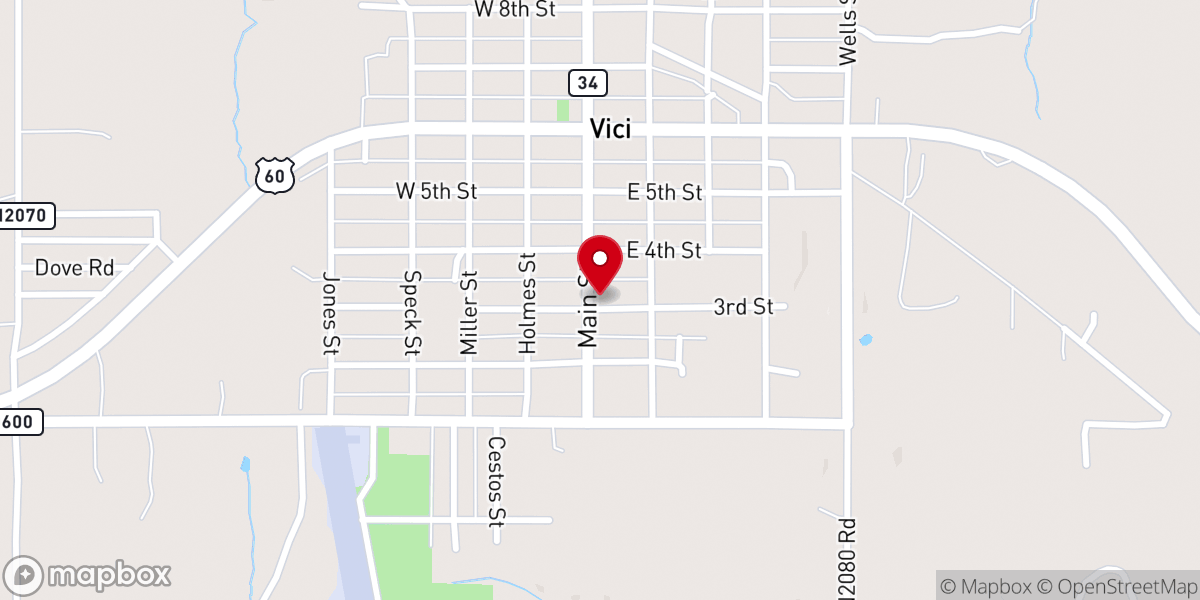Map showing location of Vici United Methodist Church