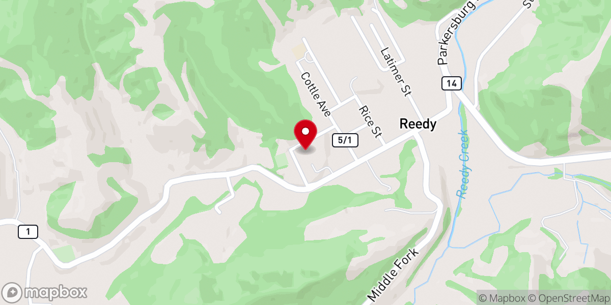 Map showing location of Reedy Baptist Church