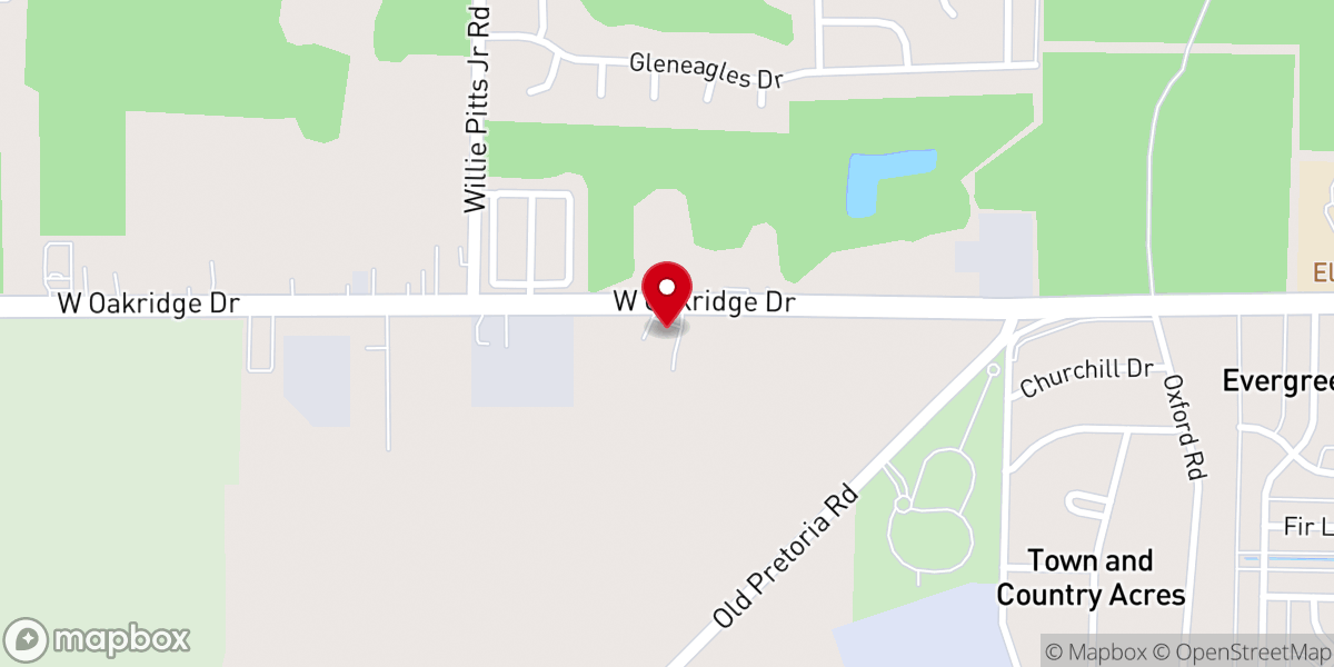 Map showing location of Oakridge Baptist Church