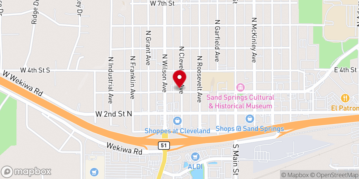 Map showing location of Sand Springs Christian Fellowship Church