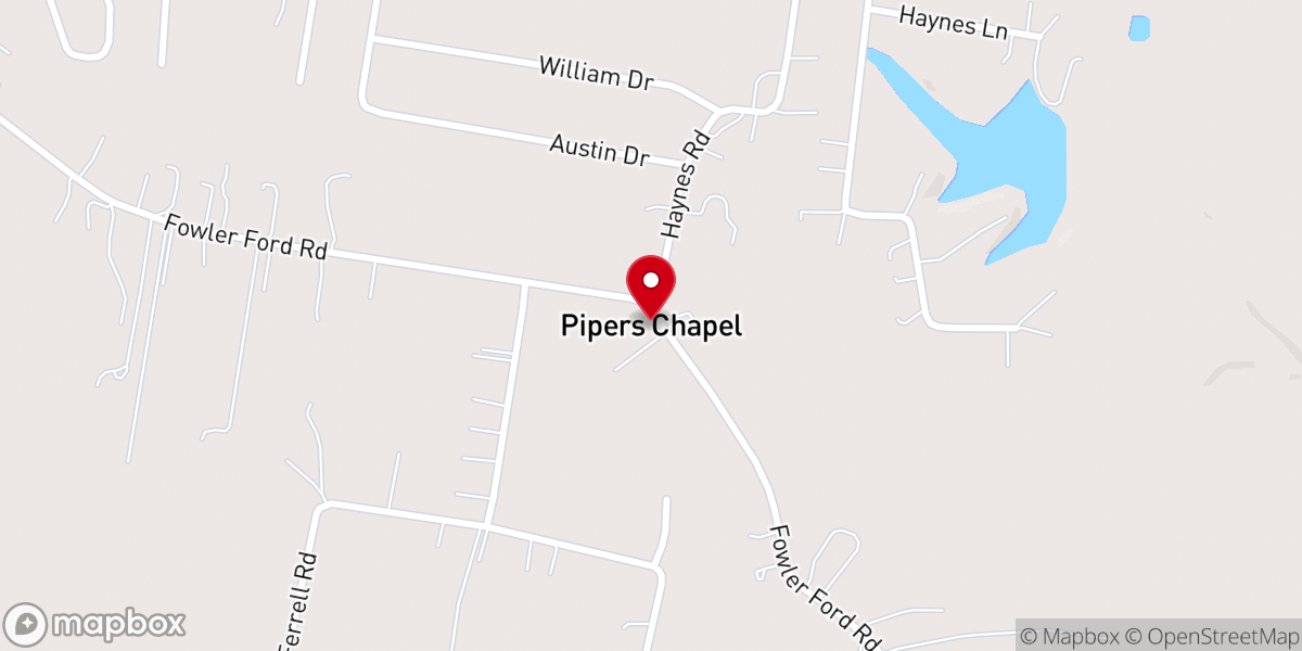Map showing location of Pipers Chapel
