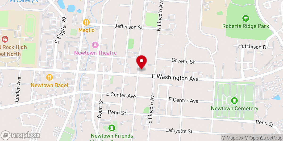 Map showing location of Historic Newtown Presbyterian Church