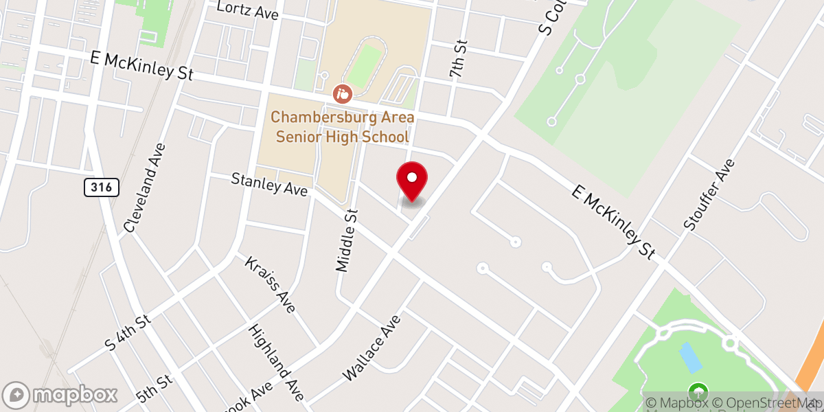 Map showing location of Chambersburg Baptist Church