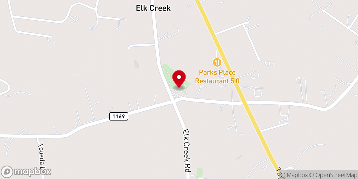 Map showing location of Elk Creek Baptist Church