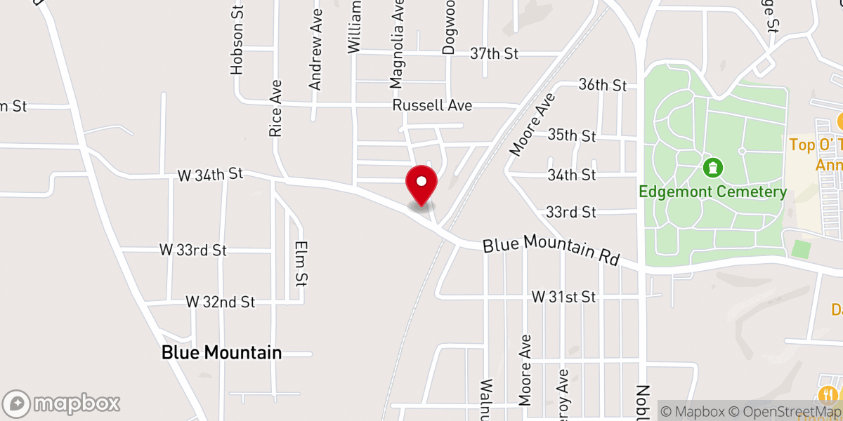 Map showing location of Blue Mountain Baptist Church
